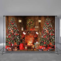Aperturee - Roter Themenbaum Kamin Geschenk Weihnachtshintergrund