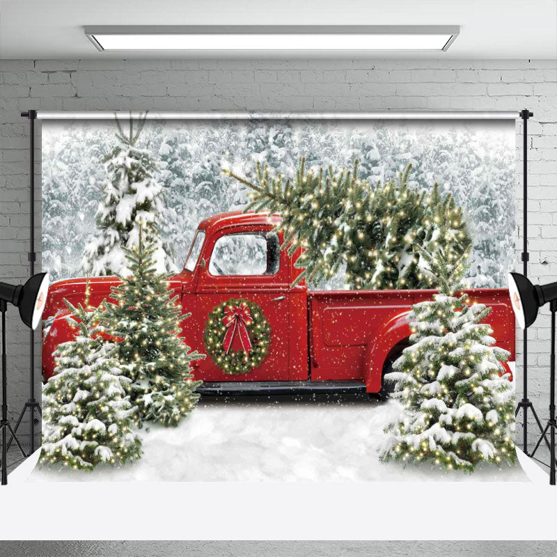 Aperturee - LKW Weihnachtsbaum Schneewald Fotohintergrund