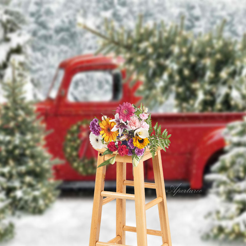 Aperturee - LKW Weihnachtsbaum Schneewald Fotohintergrund