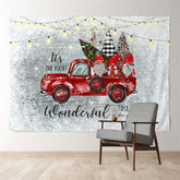Aperturee - Red Truck Wonderful Gifts Foto grauer Weihnachtshintergrund