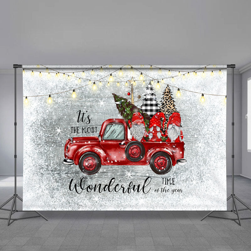 Aperturee - Red Truck Wonderful Gifts Foto grauer Weihnachtshintergrund
