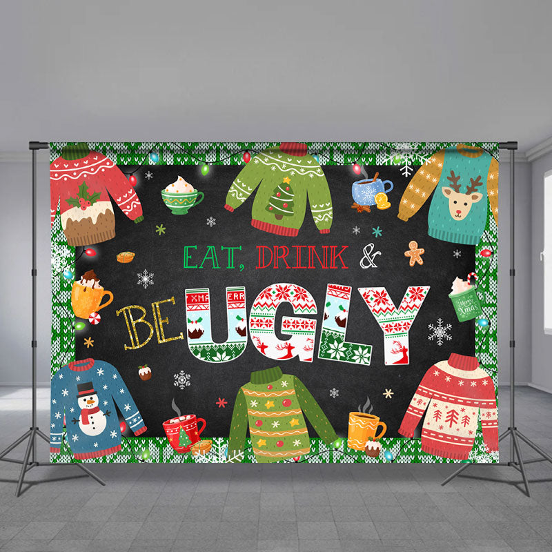 Aperturee - Hässlicher Pullover essen trinken bunte Weihnachtskulisse
