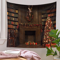 Aperturee - Vintage Bücherregal Hirschkranz Weihnachtskulisse