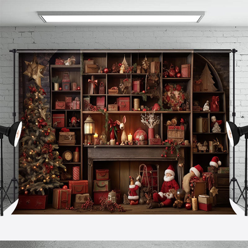 Aperturee - Vintage Weihnachtsmann Geschenkzimmer Portrait Hintergrund