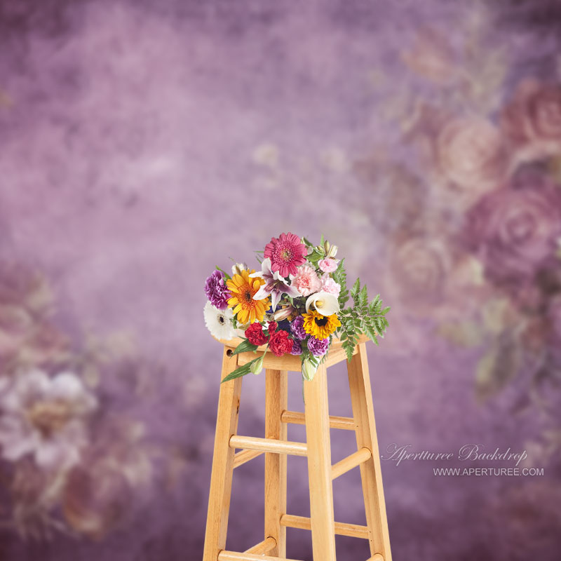 Aperturee - Vintage Blumen Dunkelblau Fine Art Fotokabinen Hintergrund
