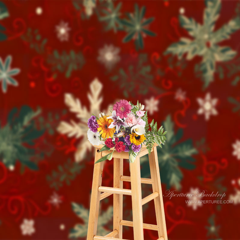 Aperturee - Vintage grün goldene Schneeflocken Weihnachtskulisse