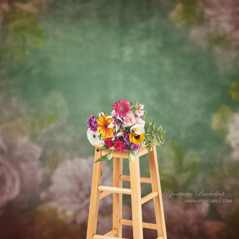 Aperturee - Vintage rosa florale grüne Abstarct Kunstkulisse