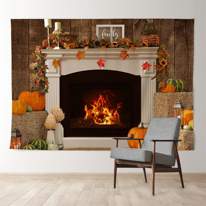 Aperturee - Warme Kamin Kürbis Familien Weihnachtskulisse