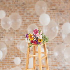 Aperturee - Weiße Luftballons Backstein Geburtstagshintergründe für Fotos
