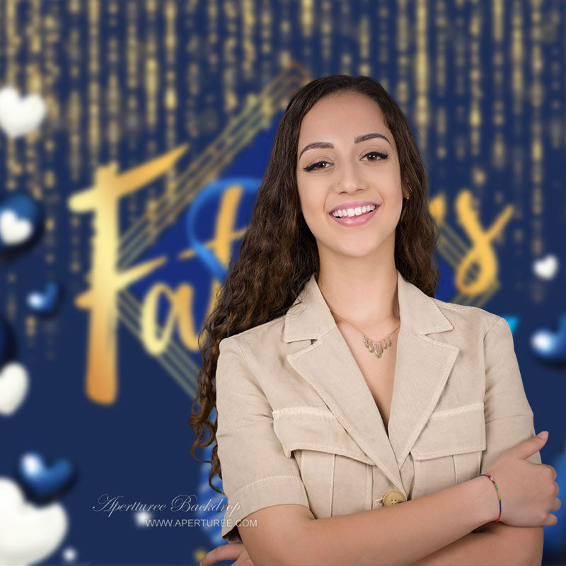 Aperturee - Weiß blauer Herz Gold Glitzer Hintergrund zum Vatertag