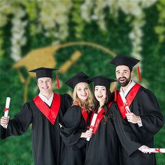 Aperturee - Weißer floraler und grüner Blätter Wand Fotohintergrund für Absolventen