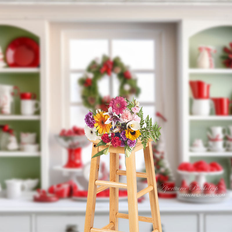 Aperturee - Weiß grüne Weihnachtsküche Fotoshooting Hintergrund