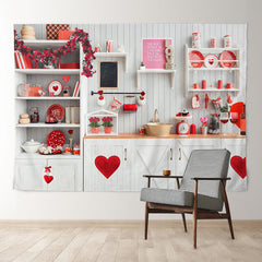 Aperturee - Weiße Küche rotes Herz Valentinstag Hintergrund