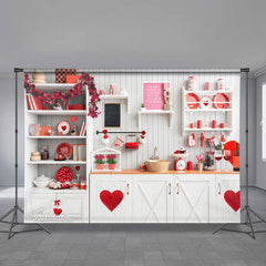 Aperturee - Weiße Küche rotes Herz Valentinstag Hintergrund