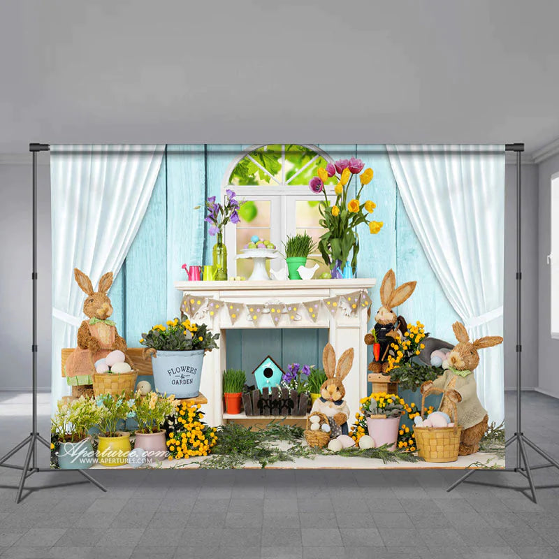 Aperturee - Weiße Beleuchtungswand mit floralem Hasen Osterhintergrund