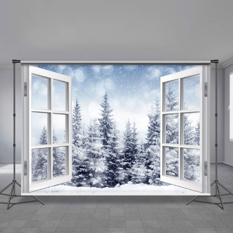 Aperturee - Weißer Fensterwald verschneite Winterszenen Hintergrund