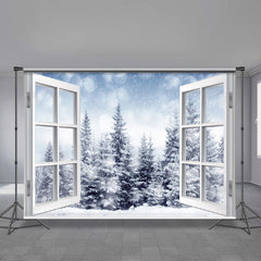 Aperturee - Weißer Fensterwald verschneite Winterszenen Hintergrund