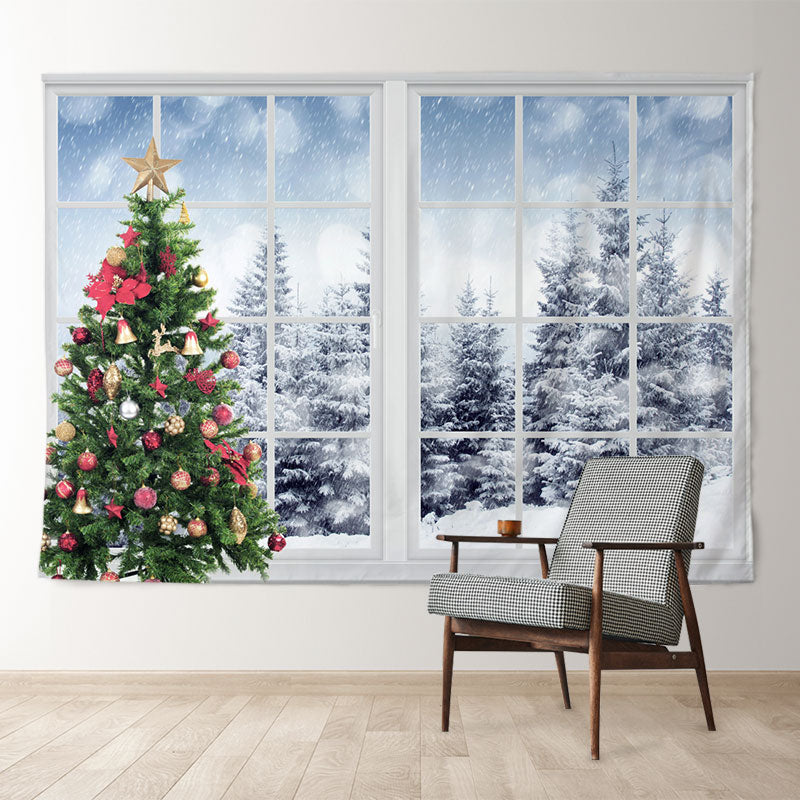 Aperturee - Weiße Fenster Schneewald Weihnachtsbaum Hintergrund