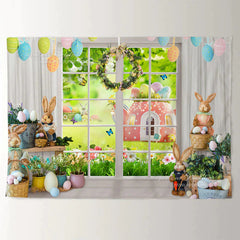 Aperturee - Weiße Fenster Teekanne Haseneier Osterhintergrund
