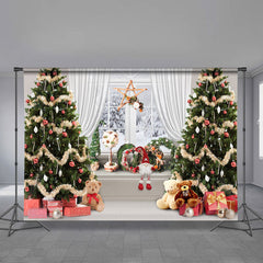 Aperturee - Bay Fenster Bäume Toy Bear Geschenk Weihnachtskulisse