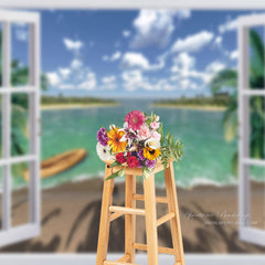 Aperturee - Sommerhintergrund aus Holzboot und Strandfenster für Fotos