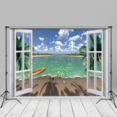 Aperturee - Sommerhintergrund aus Holzboot und Strandfenster für Fotos