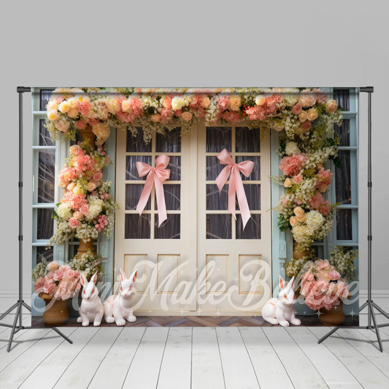 Aperturee - Holztür Fliege Kaninchen Blumen Osterhintergrund