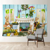 Aperturee - Hölzerne Blumen Häschen Ei Jäger Osterkulisse