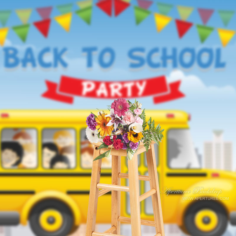 Aperturee - Gelber Bus Zurück zur Schule Party Fotohintergrund