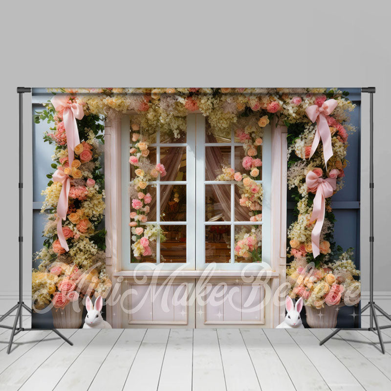 Aperturee - Gelbe Blume rosa Fliege Holztür Osterhintergrund