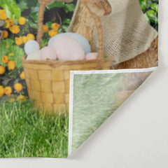 Aperturee - Gelbe Blumen Frühlings Hof Häschen Ostertag Hintergrund