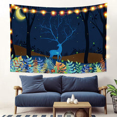 Blaues Licht Elch Mond Wald Cartoon Tapisserie