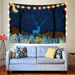 Blaues Licht Elch Mond Wald Cartoon Tapisserie