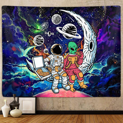 Lustiger Weltraum Planet Astronaut Alien Tapisserie