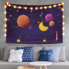 Planet und Stern Galaxie Cartoon Mond Tapisserie