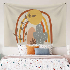 Regenbogen Mond Baum Cartoon Boho Familien Tapisserie