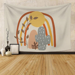 Regenbogen Mond Baum Cartoon Boho Familien Tapisserie