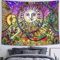 Silberne Sonne Trippy Bunte Cartoon Tapisserie