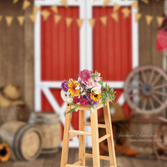 Aperturee - Fotohintergrund mit roter Tür Holzwand Cowboy Frühling