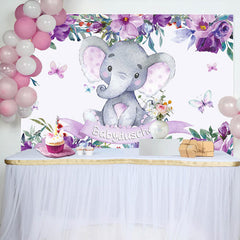 Lila Blumen Elefant Baby Dusche Hintergrund