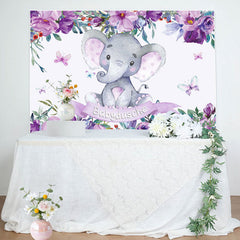 Lila Blumen Elefant Baby Dusche Hintergrund