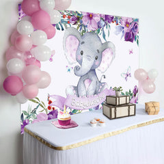 Lila Blumen Elefant Baby Dusche Hintergrund