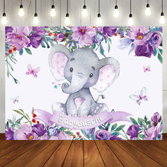 Lila Blumen Elefant Baby Dusche Hintergrund