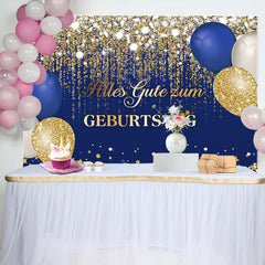 Blau Gold Luftballons Funkeln Geburtstag Hintergrund