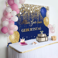 Blau Gold Luftballons Funkeln Geburtstag Hintergrund