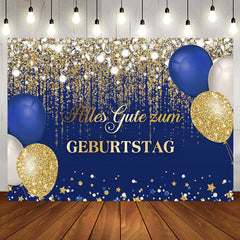 Blau Gold Luftballons Funkeln Geburtstag Hintergrund