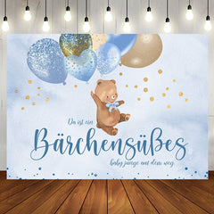 Blau Luftballons Teddy Tragen Baby Dusche Hintergrund