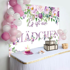 Mädchen Lila Blumen Weiß Baby Dusche Hintergrund