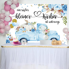 Blau Auto Blumen Kürbis Baby Dusche Hintergrund