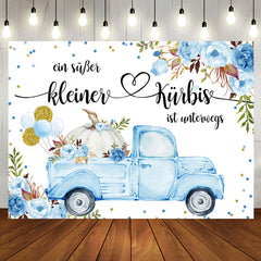 Blau Auto Blumen Kürbis Baby Dusche Hintergrund